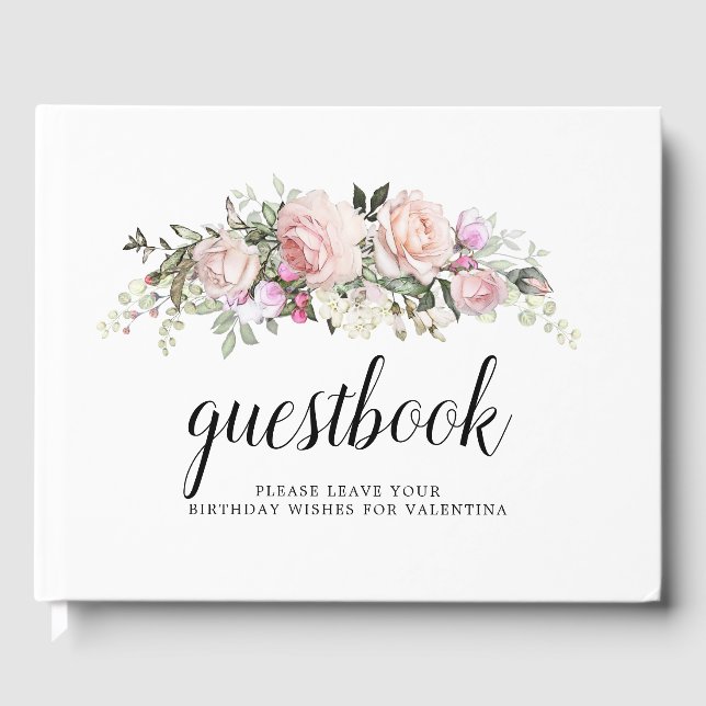 Blush Pink Rose Floral Quinceanera Guest Book (Front)