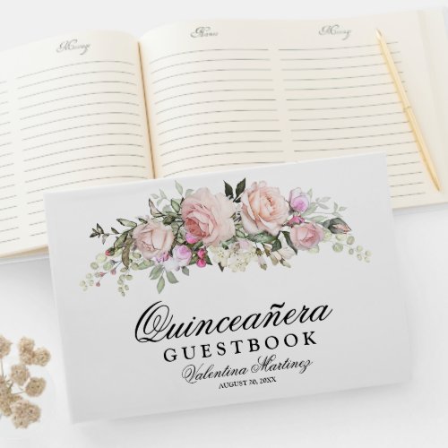 Blush Pink Rose Floral Quinceanera Guest Book