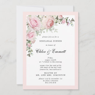 Blush Pink Rose Floral Rehearsal Dinner Invitation