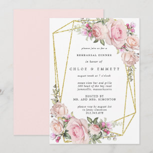 Blush Pink Rose Floral Rehearsal Dinner Invitation