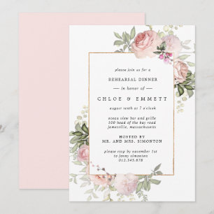 Blush Pink Rose Floral Rehearsal Dinner Invitation