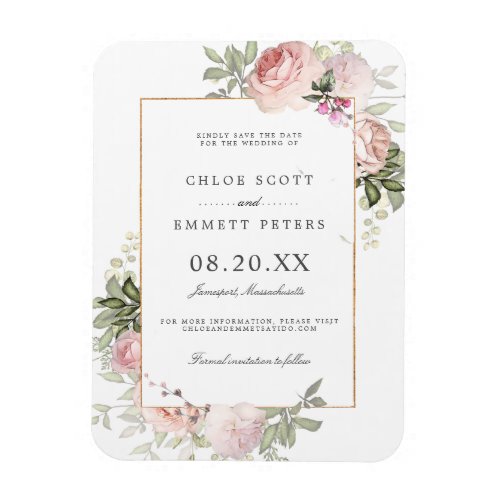 Blush Pink Rose Floral Save the Date Magnet
