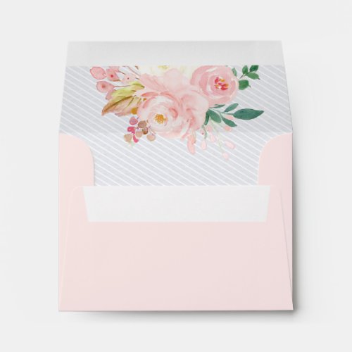 Blush Pink Rose Floral Stripe RSVP Address Wedding Envelope