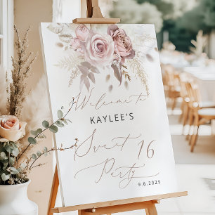 Blush Pink Rose Floral Sweet 16 Birthday Welcome Foam Board