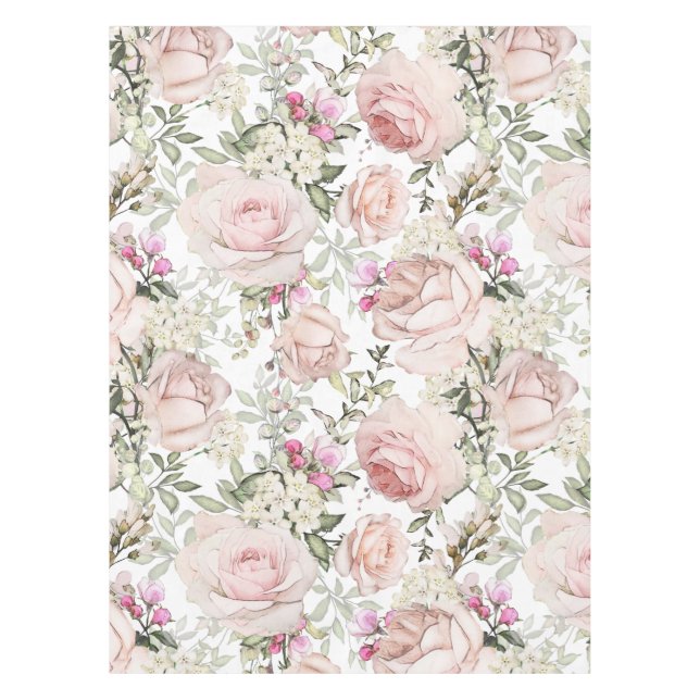 Blush Pink Rose Floral  Tablecloth (Front)