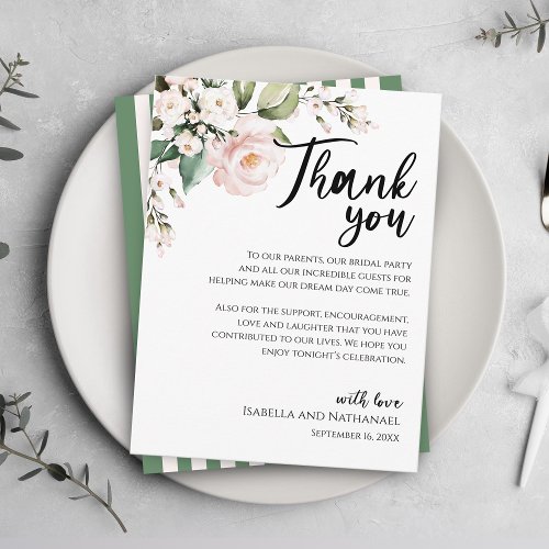 Blush Pink Rose Floral Thank You Reception Card