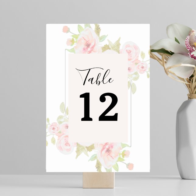 Blush Pink Rose Floral Watercolor Greenery Table Number (Blush Pink Rose Floral Watercolor Greenery Table Number)