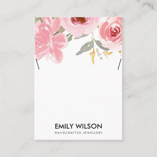 BLUSH PINK ROSE FLORAL WATERCOLOR NECKLACE DISPLAY BUSINESS CARD
