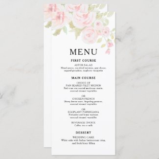 Blush Pink Rose Floral Watercolor Wedding Menu