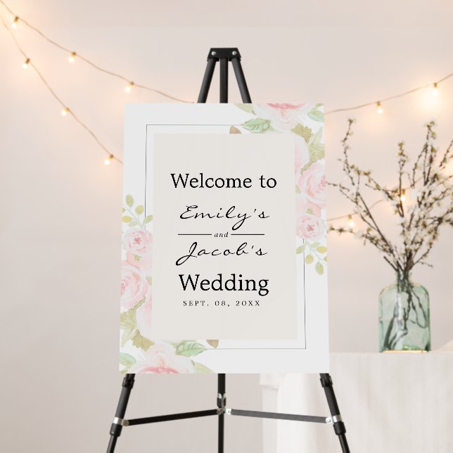 Blush Pink Rose Floral Watercolor Welcome Wedding Foam Board (In Situ (Stand))