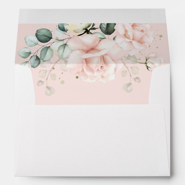 Blush Pink Rose Floral Wedding  Envelope (Back (Bottom))