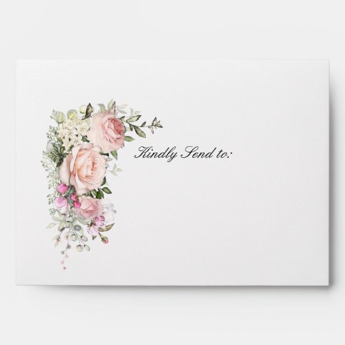 Blush Pink Rose Floral Wedding Envelope