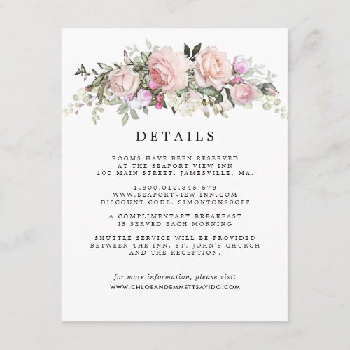 Blush Pink Rose Floral Wedding Guest Details Enclosure Card