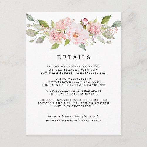 Blush Pink Rose Floral Wedding Guest Details Enclosure Card
