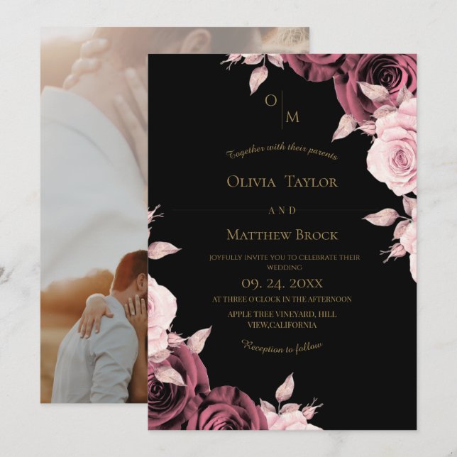 Blush Pink Rose Floral Wedding  Invitation (Front/Back)