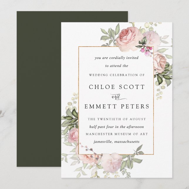 Blush Pink Rose Floral Wedding Invitation (Front/Back)