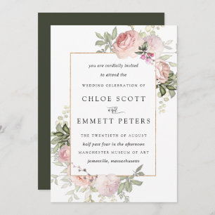 Blush Pink Rose Floral Wedding Invitation