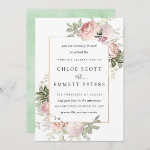 Blush Pink Rose Floral Wedding Invitation