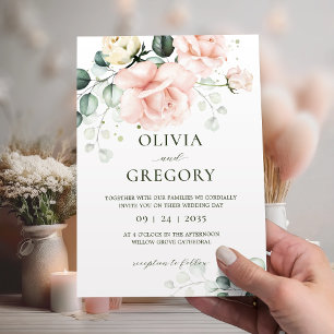 Blush Pink Rose Floral Wedding Invitation