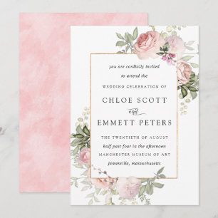Blush Pink Rose Floral Wedding Invitation