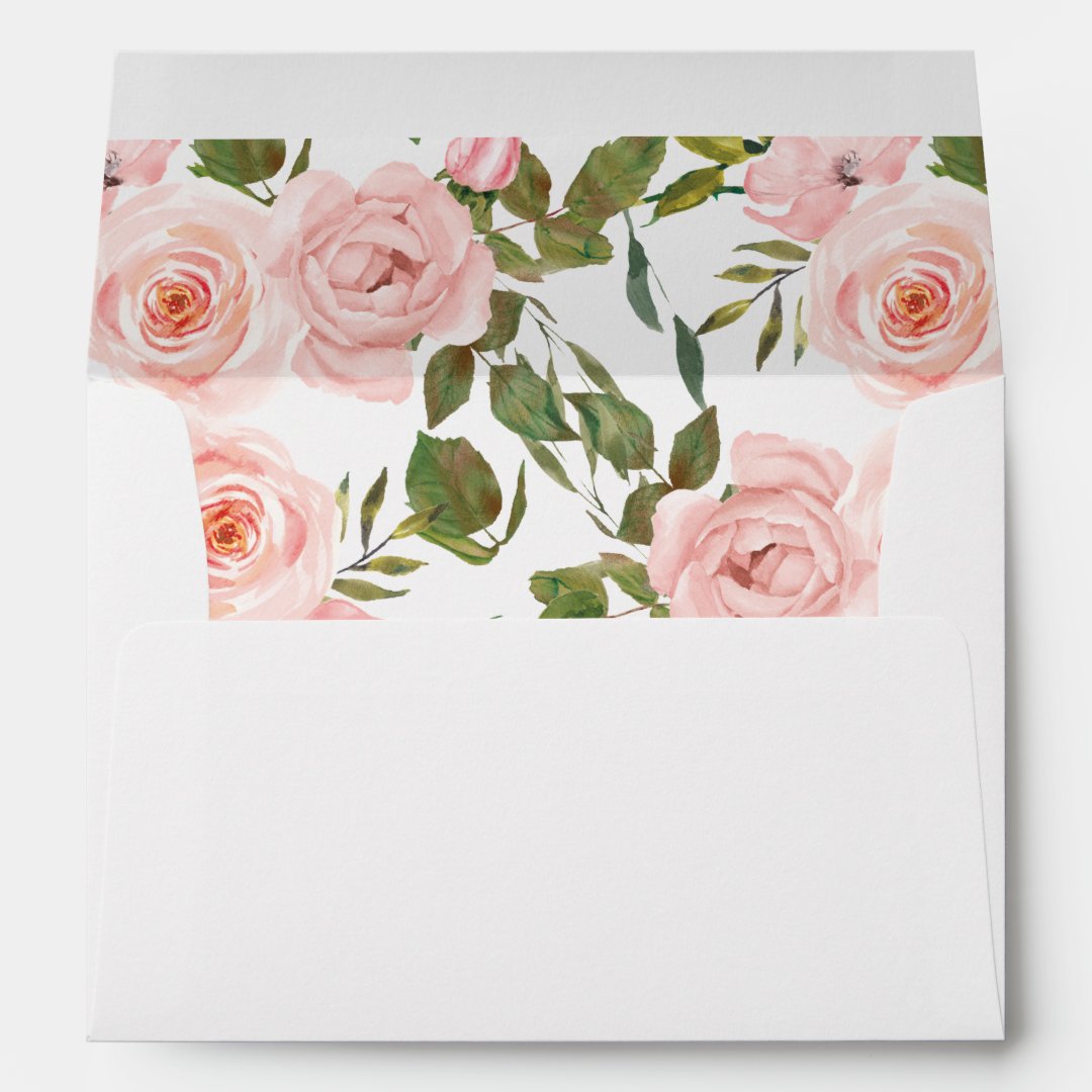 Blush Pink Rose Floral Wedding Invitation Envelope | Zazzle