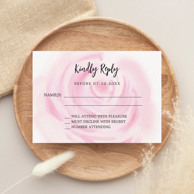 Blush pink rose floral wedding response RSVP Note Card (Creator Uploaded)