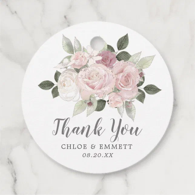 Blush Pink Rose Floral Wedding Thank You Favor Tags | Zazzle