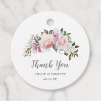 Blush Pink Rose Floral Wedding Thank You Favor Tags