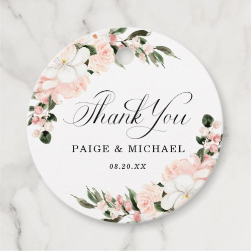 Blush Pink Rose Floral Wedding Thank You Favor Tags