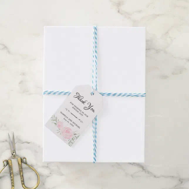 Blush Pink Rose Floral Wedding Thank You Gift Tags | Zazzle