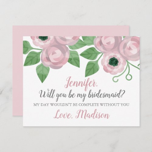 Blush Pink Rose Floral Will You Be My Bridesmaid Invitation