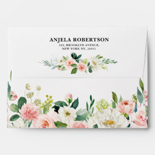 Blush Pink Rose Florals Modern Botanical Wedding Envelope