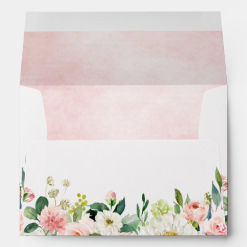 Blush Pink Rose Florals Modern Botanical Wedding Envelope