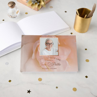 Blush Pink Rose Flower Celebration of Life Foil Guest Book