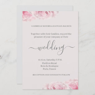 Blush Pink Rose Flower Gray Elegant Floral Wedding Invitation