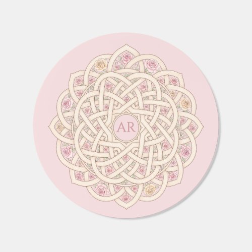 Blush Pink Rose Flower Interlaced Knot Monogram Classic Round Sticker