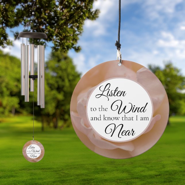 Blush Pink Rose Flower Petals Memorial Keepsake Wind Chime (Outdoor)
