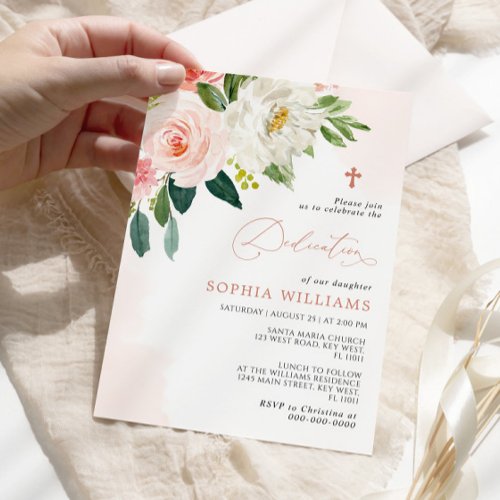 Blush Pink Rose Flowers Dedication Invitation