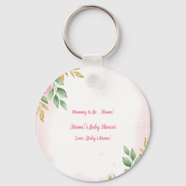 Blush Pink Rose for Mom-to-Be with Personalized Keychain (Front)