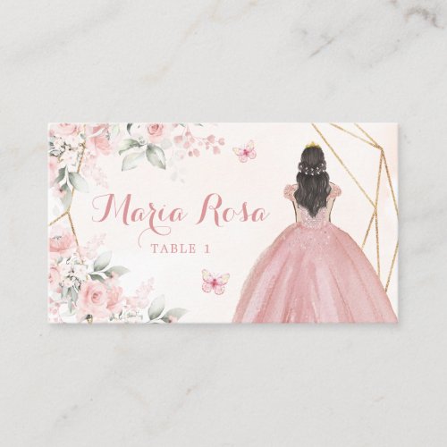 Blush Pink Rose Geometric Floral Quinceaera Place Card
