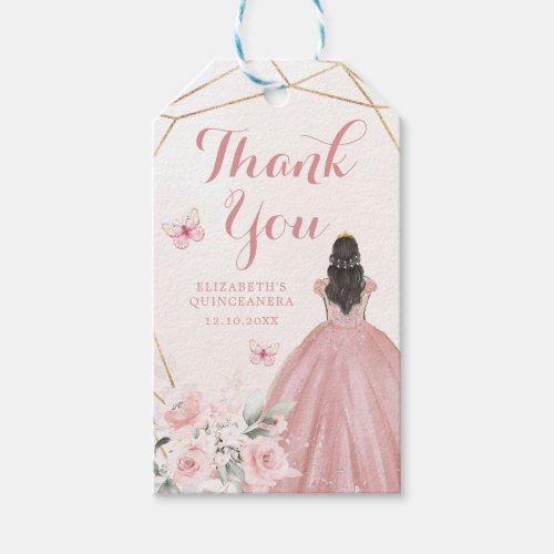 Blush Pink Rose Geometric Quinceaera Thank You Gift Tags