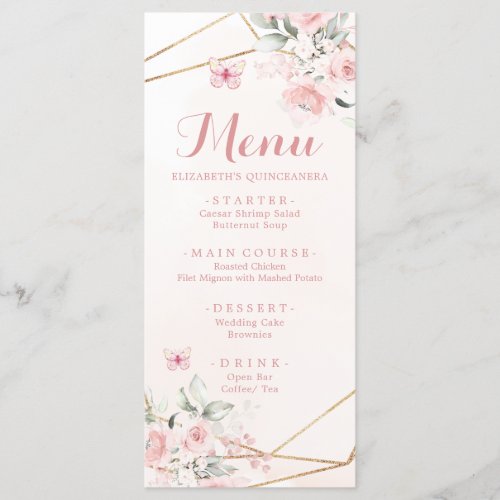 Blush Pink Rose Geometric Sweet Sixteen Birthday Menu