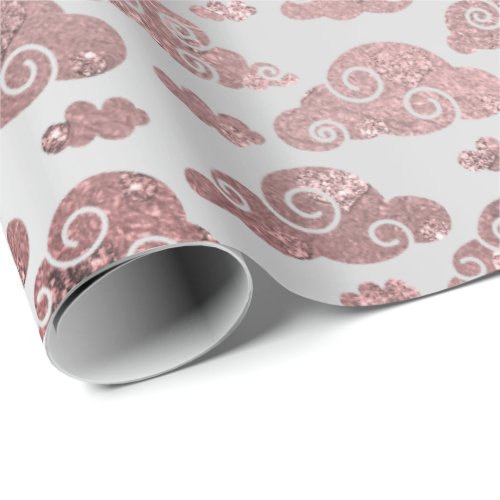 Blush Pink Rose Glitter Clouds Metallic Silver Wrapping Paper