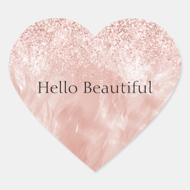 Blush Pink Rose Glitter Heart Sticker (Front)