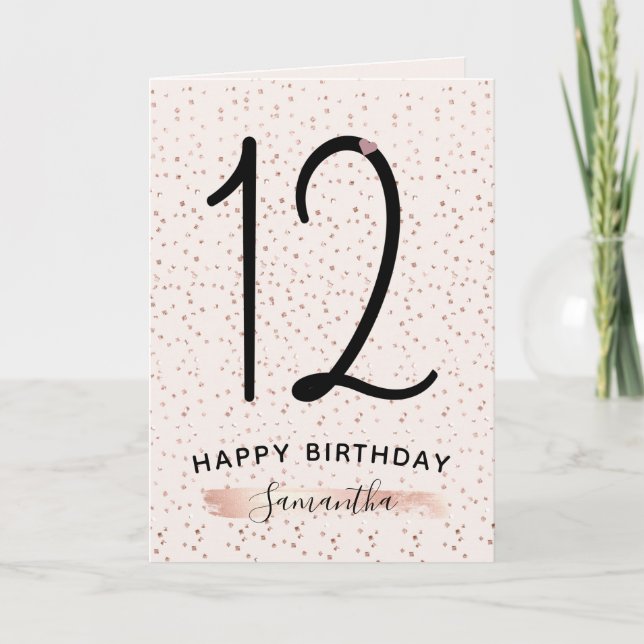 Blush Pink & Rose Gold 12 Birthday Card (Front)
