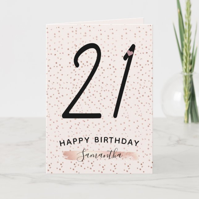 Blush Pink & Rose Gold 21 Birthday Card (Front)
