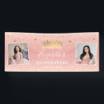 Blush Pink Rose Gold 2 Photo Birthday Quinceanera Banner<br><div class="desc">If you're looking for big, beautiful ideas to welcome your guests at a light pink rose gold themed party, simply create your own using these easy DIY photo template banners suitable for any special occasion. The original, fairytale artwork by Raphaela Wilson spotlights a lovely faux metallic yellow gold princess tiara...</div>