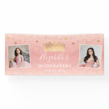 Blush Pink Rose Gold 2 Photo Birthday Quinceanera