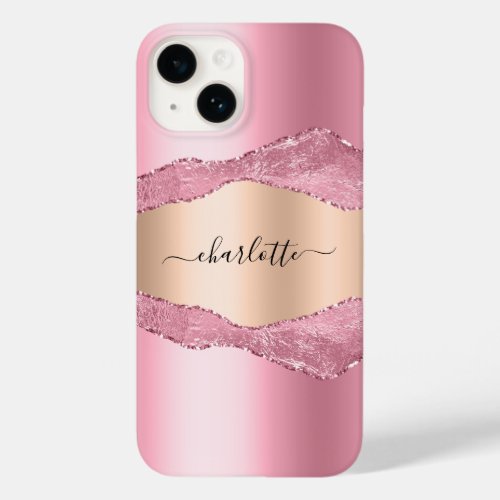Blush pink rose gold agate marble name Case_Mate iPhone 14 case