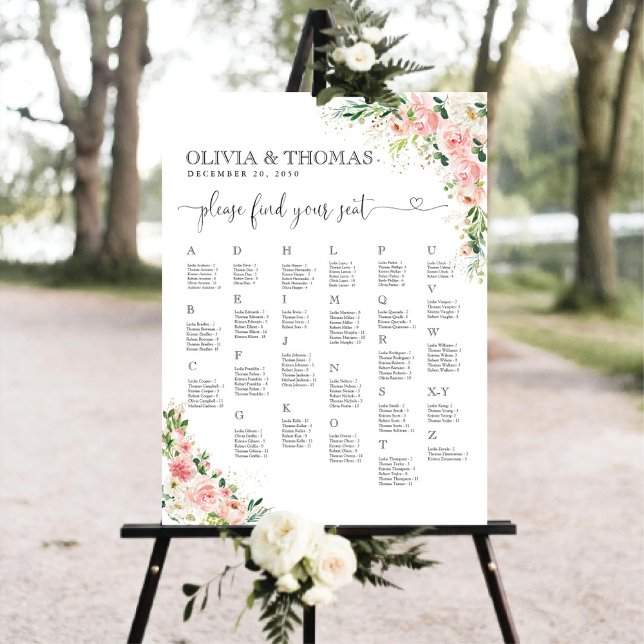 Blush Pink Rose Gold Alphabet Seating Chart Foam Board (Creator Uploaded)